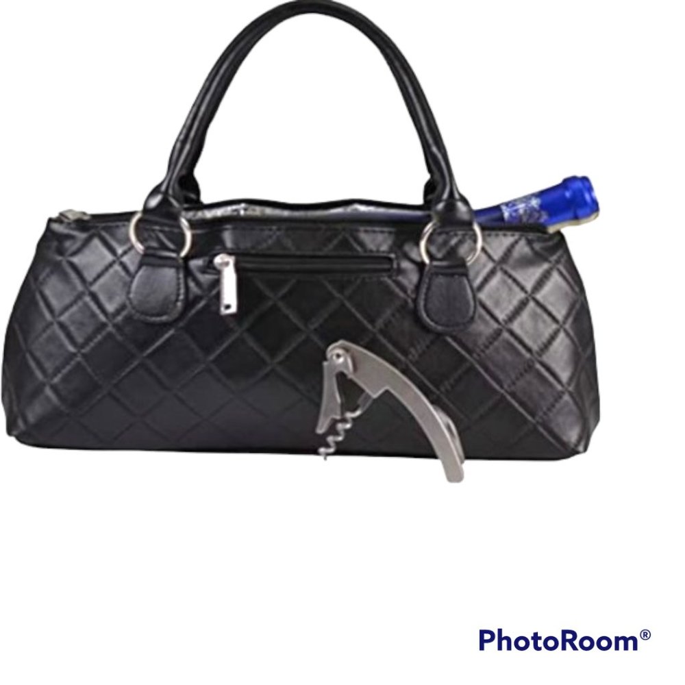 Primeware Black Quilted Wine Clutch Bag Thermal Insulated 750ml Bottle Corkscrew